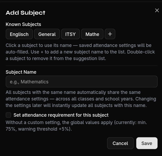 Add Subject