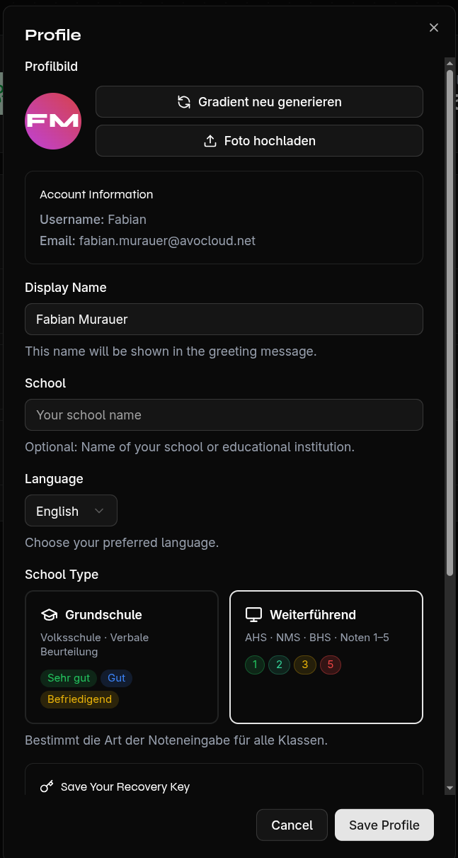 Profile Settings